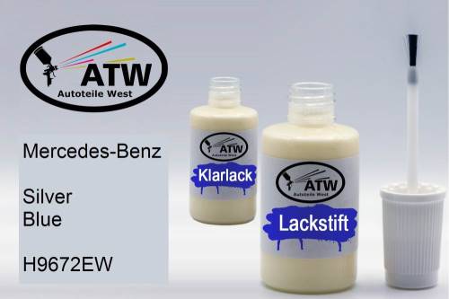 Mercedes-Benz, Silver Blue, H9672EW: 20ml Lackstift + 20ml Klarlack - Set, von ATW Autoteile West.